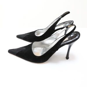 Sofia Black Suede Point Toe Heels Slingback Shoes Size 40 retro high 9 9.5 Y2K